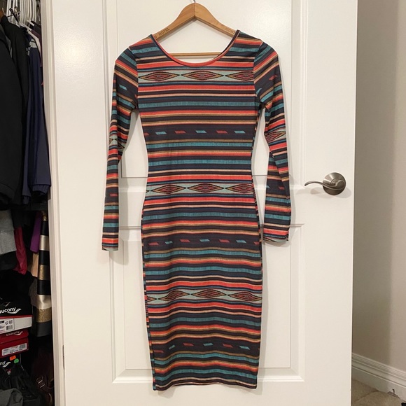 Bodycon Striped Tribal Print Dress - Picture 2 of 3